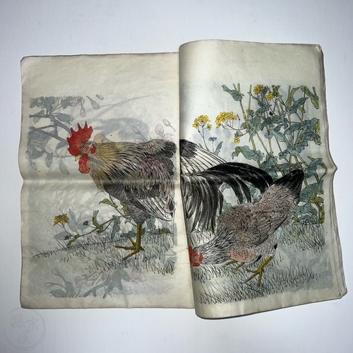 Two Large, Bird & Flower Manuscripts by Imao Keinen Lovely, hand-drawn and coloured