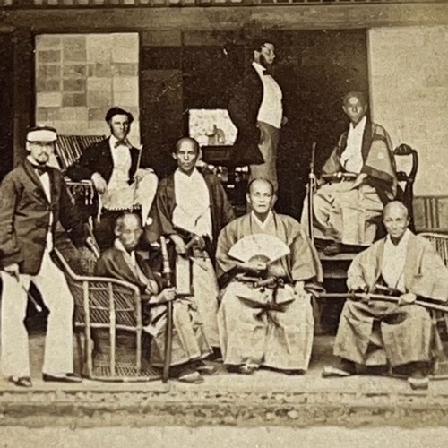 ステレオ写真　日本人と英国役人　ピエール・ロシエ撮 日本で撮影された最も初期の写真の1枚