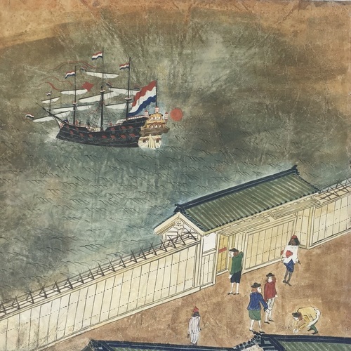 Dejima Painting on Parchment Magnificent depiction in colour