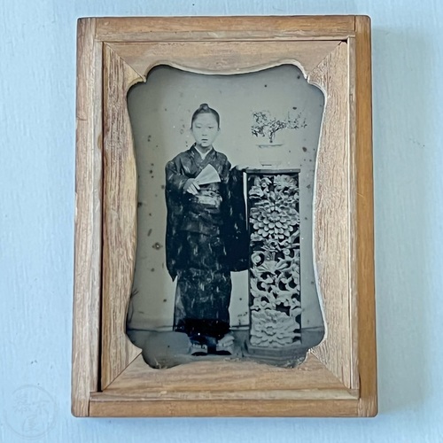 Ambrotype Photo of Young Girl in Okinawan Kimono Rare, sharp image 
