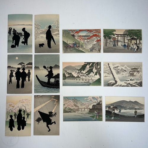 Group of 12 Woodblock Printed Postcards by Hasegawa Takejiro