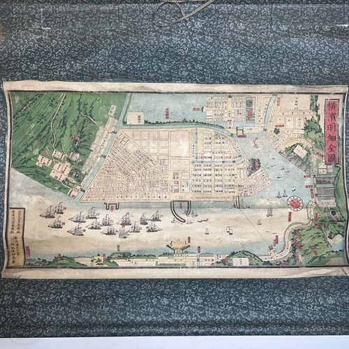 Woodblock Printed Map of Yokohama by Utagawa Yoshikazu