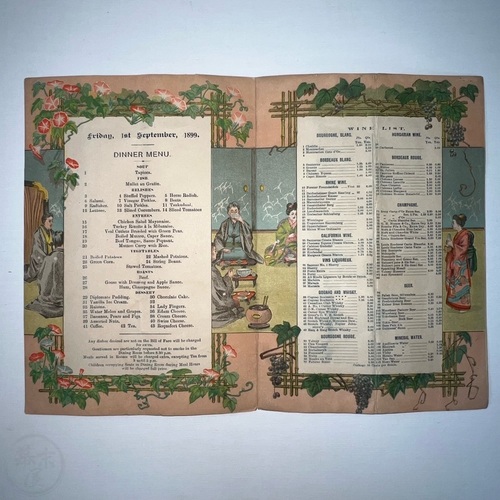 Grand Hotel, Yokohama - Bill of Fare 1st Sept. 1899