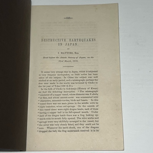 Destructive Earthquakes in Japan One of the earliest papers in English on the subject