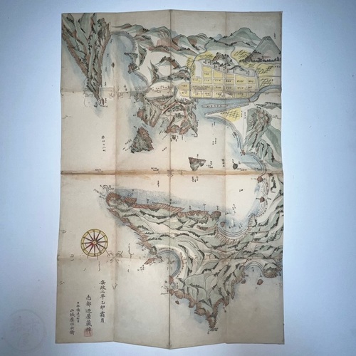 Woodblock Printed Map of Shimoda Port Large, coloured and dated map