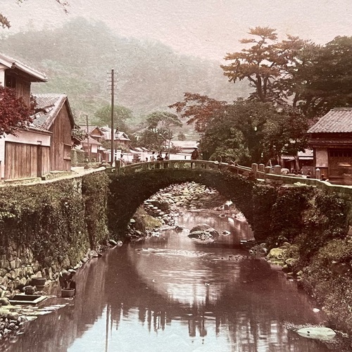 大形古写真　長崎　中島 手彩色鶏卵紙