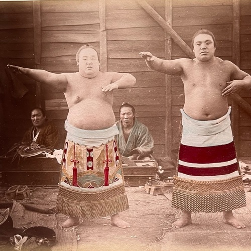 Large Format Photo of Sumo Wrestlers Hand-coloured albumen print