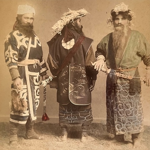 Large Format Photo of Three Ainu Men Dressed for a banquet