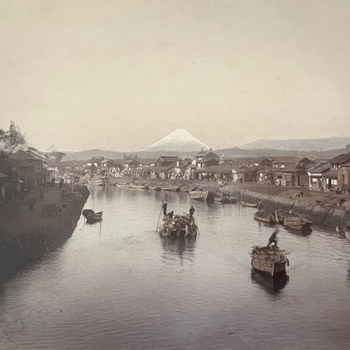 Large Format Photo of Yokohama with Mount Fuji in the background attributed to Kusakabe Kimbei