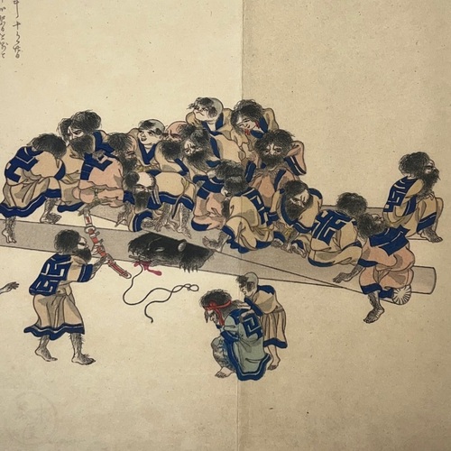 アイヌ熊祭風俗 熊扼殺の図 木村巴江（木村萬吉）