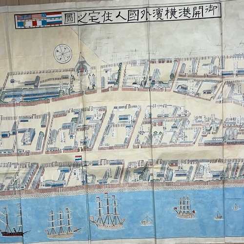 Large Manuscript Map of the Foreign Residences of Yokohama based on Sadahide work with names of residents shown
