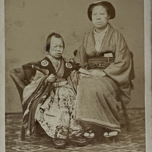 名刺版写真　日本人大道芸　イタリア　ボローニャ 松井源水曲芸団