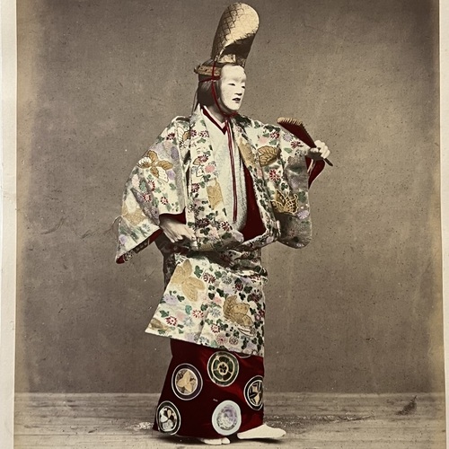 Large Format Photo of a Dancer Performing for a Daimyo Hand-coloured albumen print