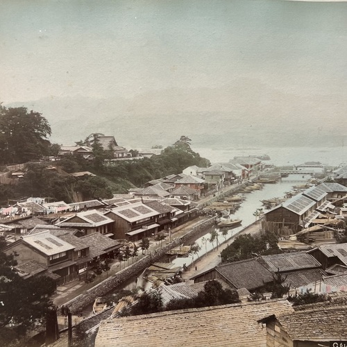 Large Format Photo of Oura, Nagasaki with businesses lining the creek
