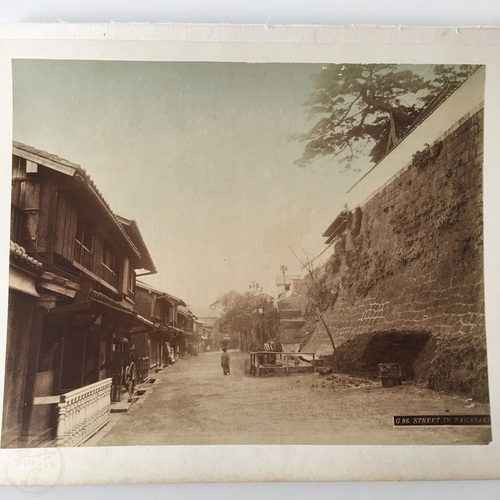 Large Format Photo of Street in Nagasaki Hand-coloured albumen print. Unusual view