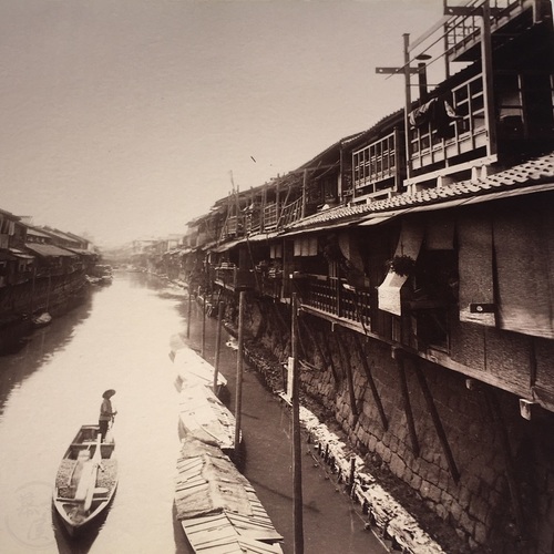 Large format photo of Rear River of Kawaguchi, Osaka Unmounted, uncoloured albumen photo