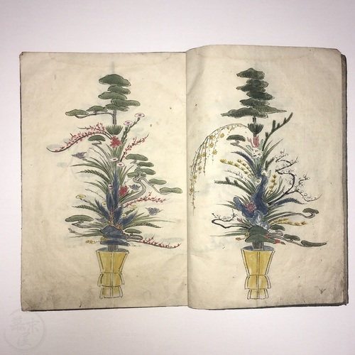 Ikebana Manuscript with Hand-Drawn and Coloured Arrangements Ikenobo School
