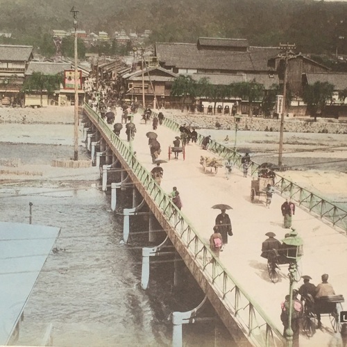 Large format photo of Yojio (Shijo Bridge) Kyoto Hand-coloured albumen photo