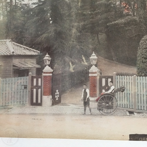 Large format photo of the German Hospital at Yokohama Hand-coloured albumen photo