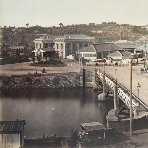 Large format photo of the Railway Station at Yokohama Lovely hand-coloured albumen photo