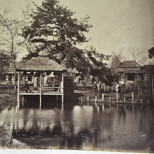 Large format photo of a Garden at Mukojima, Tokyo Uncoloured albumen photo