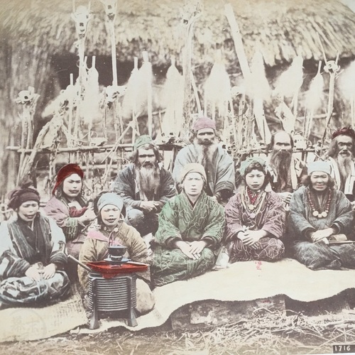 Large format photo of Ainu Family Hand-coloured albumen photo