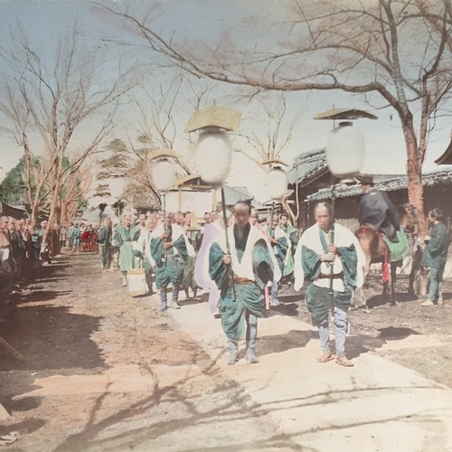 Large format photo of a Japanese Funeral Procession taken by Kusakabe Kimbei