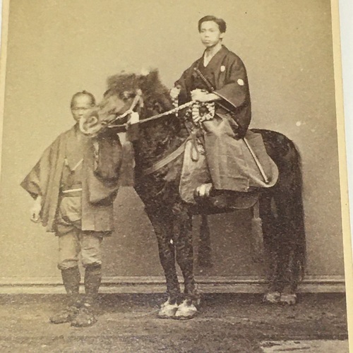 CDV of Japanese Man on Horse with Betto Scarce, early photo