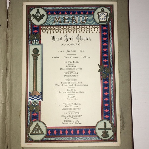 Freemason Dinner Menu of the First Mason Chapter in Yokohama No. 1092, E. C.