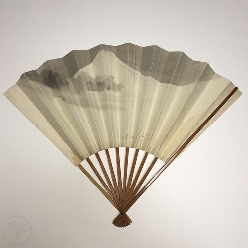 Hand Painted Folding Fan Signed by Dirk Gozeman of Dejima, Nagasaki Unique item with original paper sleeve and box
