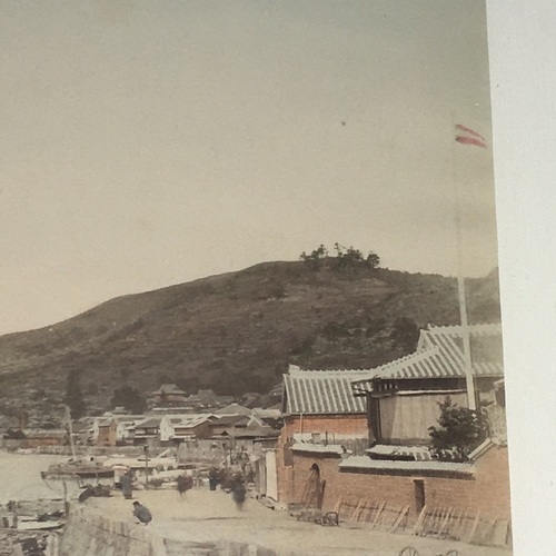 Large format photo of Ohato, Nagasaki with Kaientai or NYK flag (?) visible