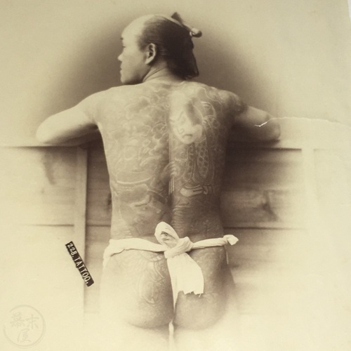 Large format photo of Man with Full Body Tattoo probably taken by Kusakabe Kimbei