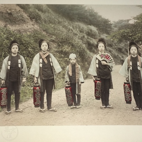 Large format photo of Child Performers Hand-coloured albumen photo