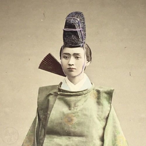 Superb, large format photo of Japanese Lady in Kariginu ceremonial dress Hand-coloured albumen photo
