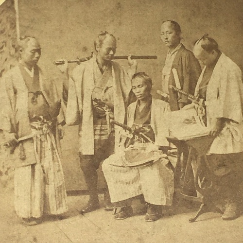 Stereo Photo of Japanese Officials in US One of the earliest photos taken of Japanese people